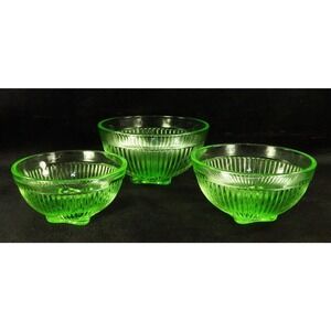 Antique‎ 1920's Stacy Marie Child Nesting Bowl Set Clear Green Glass Hazel Atlas